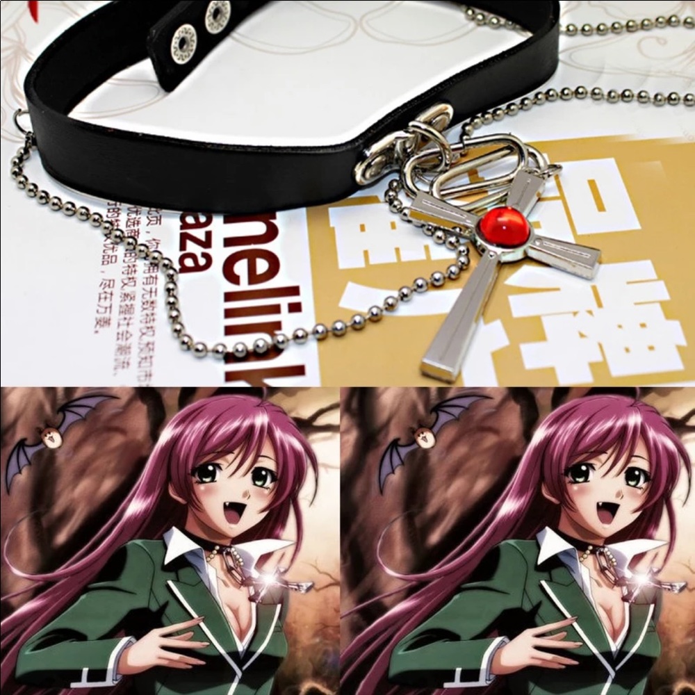 Gothic choker cross red necklace Rosario and vampire anime mocha inspired - Picture 7 of 7